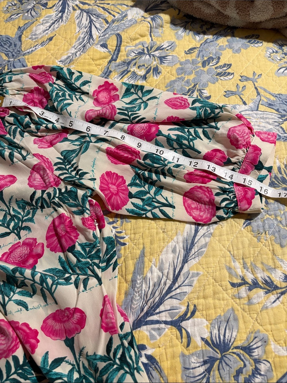 Andriana Degreas Pink Floral Wrap Dress with Teal Foliage, sz Med - Picture 7 of 11